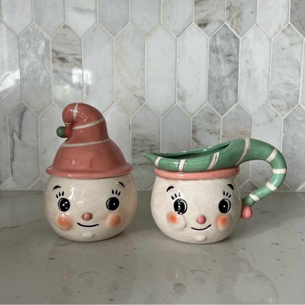 Johanna Parker set Snowman Christmas sugar creamer set NIB